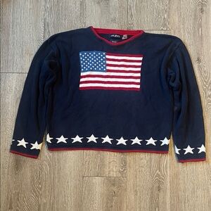 Old Glory Navy and Red Sweater made in USA stars stripes flag Americana
